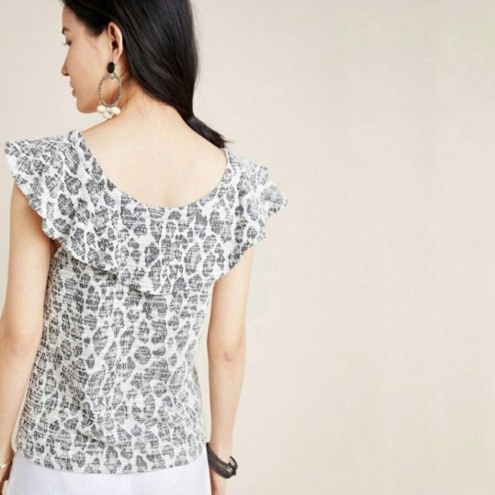NWT Dolan Anthropologie Asymmetrical Black & White Tweed Ruffle Top-Size Medium - Picture 4 of 14